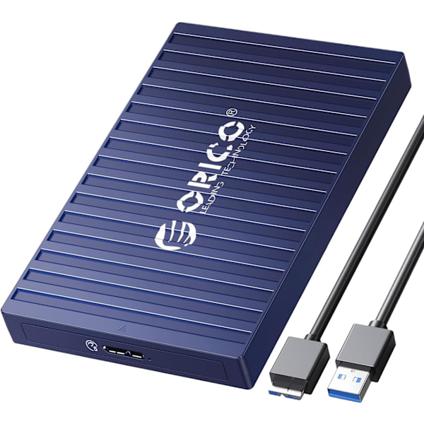 Hårddiskhölje 2,5 tum USB 3.0, 5 Gbps verktygsfritt externt hårddiskhölje för 9,5 mm 7 mm 2,5 tum SATA SSD HDD, med UASP-stöd, USB-kabel blå
