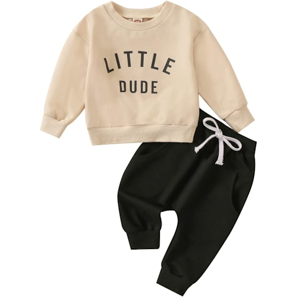 Född Baby Boy Höstkläder Långärmad Rund Hals Brevtryck Sweatshirt Topp Långa Byxor Söta Småbarn Vinterkläder