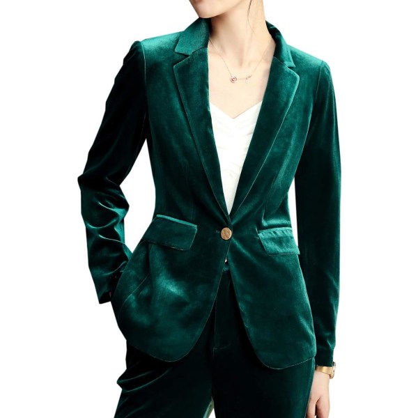 ov Kvinnor 1-knapps sammetskavajjacka Slim Fit Casual Lapel Kontorsjacka Kostym - Grön #2 Grön-(blaze 3X-Large