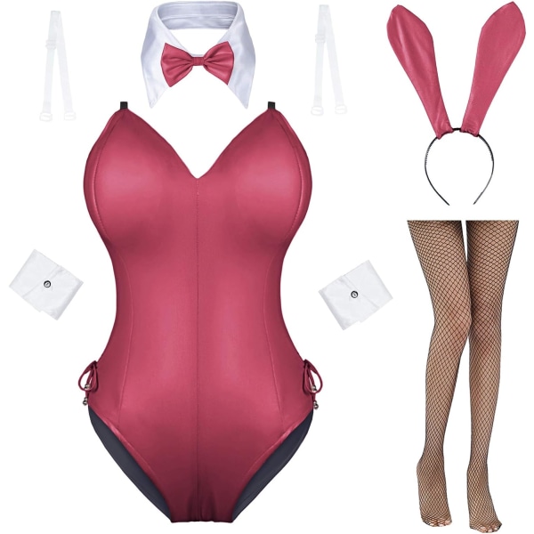 sv Bunny Girl Senpai Cosplay Anime Rolldräkt One Piece Bodysuit Strumpor Set Röd-avtagbar P Medium