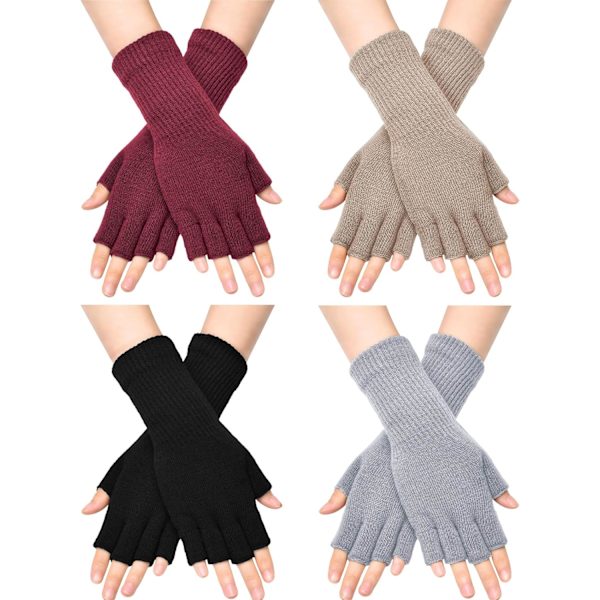INIOR Fingerless Handskar för Kvinnor Halv Finger Skrivhandskar med Lång Handledsmanschett Vinter Stickade Fingerlösa Vantar för Kvinnor