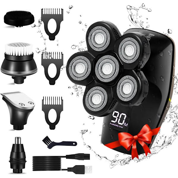 Ectric Shaver för män, SURKER Uppgradering Rotary 6 i 1 Bald Head Shavers, Multifunktionell Elektrisk Rakapparat Grooming Kit, USB Laddningsbar Våt och Torr Cor
