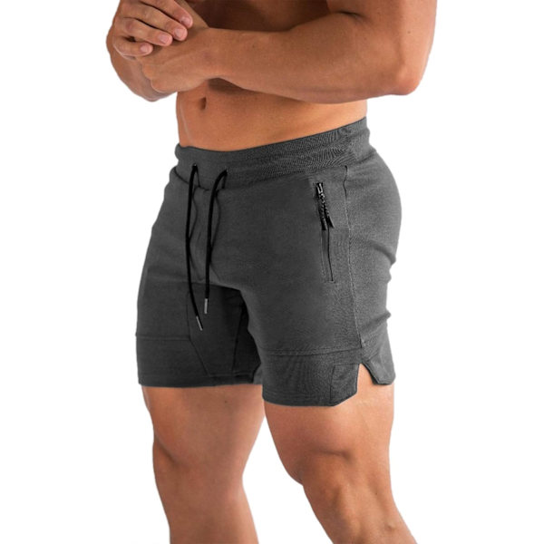 YM herr 5\" gym träningsshorts, åtsittande jogging shorts för bodybuilding löpträning med dragkedjefickor mörkgrå X-Large