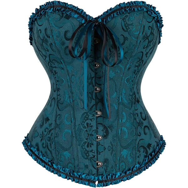 IGEJI Satin Sexy Stark Benad Corset Snörning Överbyst Midja Cincher Bustier Bodyshaper Topp Mörkgrön-819 Liten