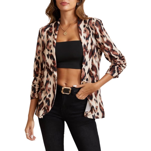 dusa Dam Leopardmönstrad Ruched 3/4 Ärm Krage Kavaj Jacka Flerfärgad X-Large