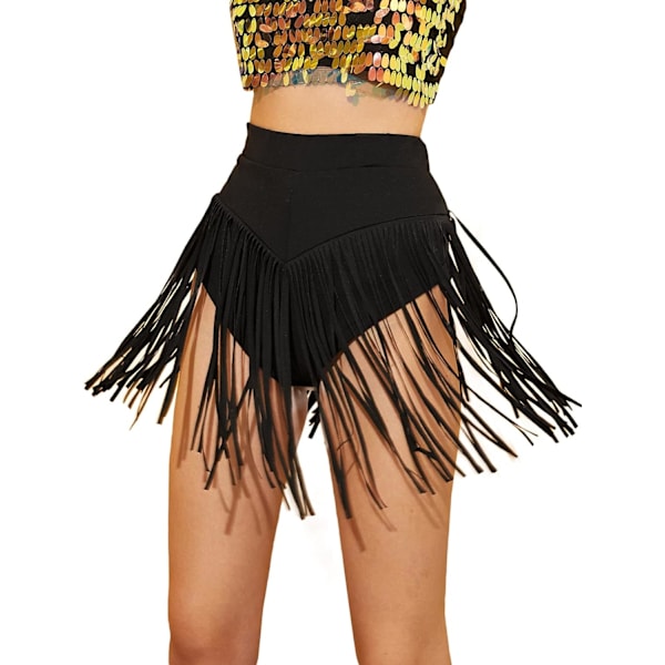 dusa Dam Elastisk Hög Midja Frans Tassel Shorts Booty Dance Botten Svart Stor