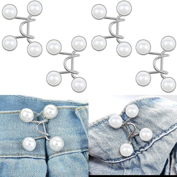 ets Rhinestone Jean Button Pins Justerbar Midja Spänne Extender Knapp Avtagbar Jean Knapp Knapp Ingen Sömnad Krävs I Vit