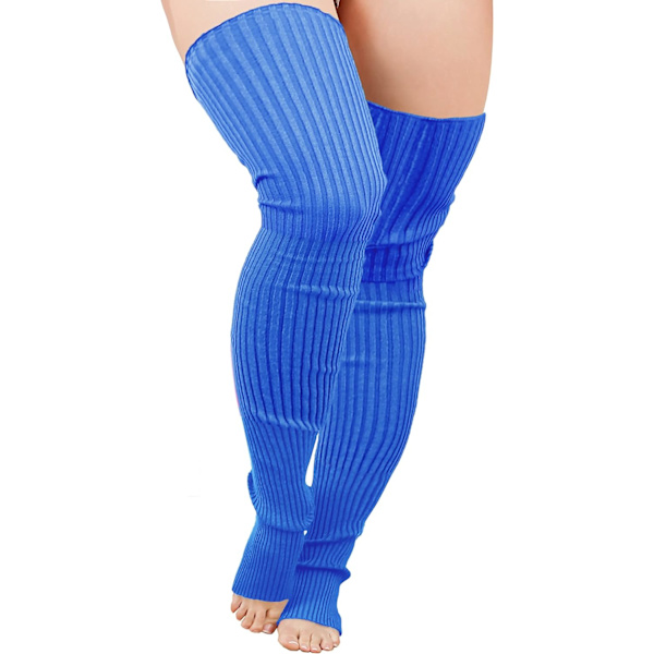 Plus Size Stickade Benvärmare Kvinnor Tjocka Lårhöga Stövlar Extra Långa Stora Strumpor Plus Size- Blå