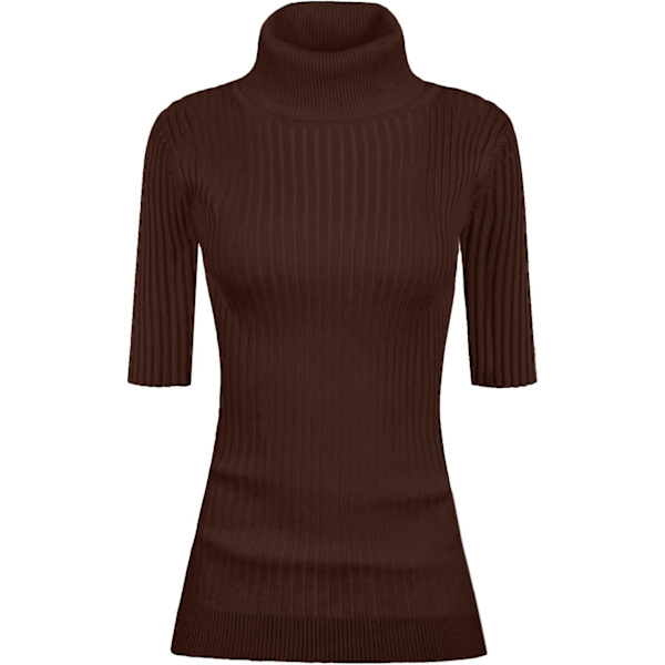 Dam Turtleneck 1/2 Halv Ärm Hög Elastisk Ribbstickad Åtsittande Tröja Kaffe Medium