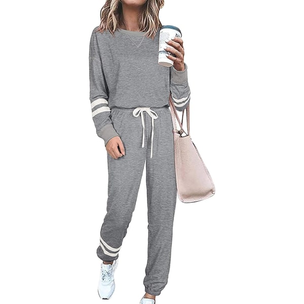 nya 2-delade sportkläder för kvinnor Långärmade toppar och byxor Set Sweatsuits X-grå Medium
