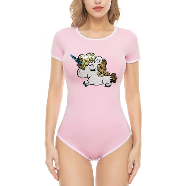 iePlusU Bomullsknapp i grenen Bodysuits Vuxen Romper Basics Whtiepink 2X-Large