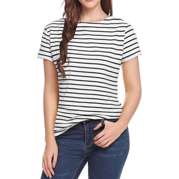 oco 80-tals off Shoulder-tröjor för damer Kortärmad Casual Loose Fit Blus T-shirt A-stripe Large