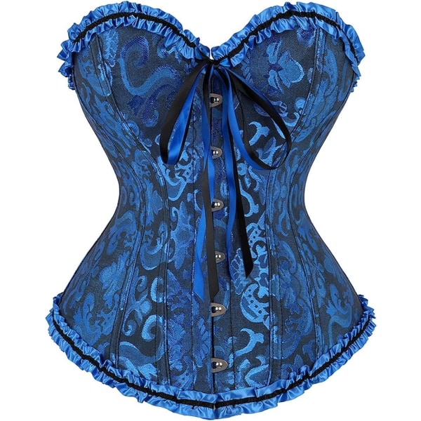 IGEJI Satin Sexig Strong Boned Korsett Snörning Överbyst Midja Cincher Bustier Bodyshaper Topp Svart Blå-819 XX-Large