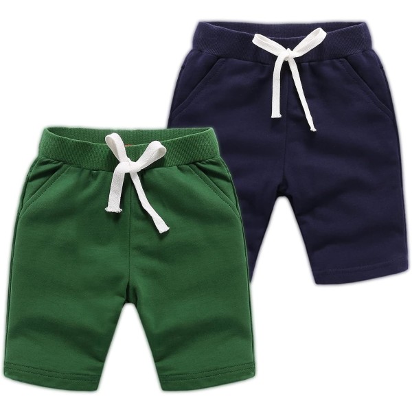 Xiang Boys Girls Summer 2-pack stickade sportshorts, toddler Baby Casual Pull-On Mjuka Shorts Mörkblå & Gre 2T