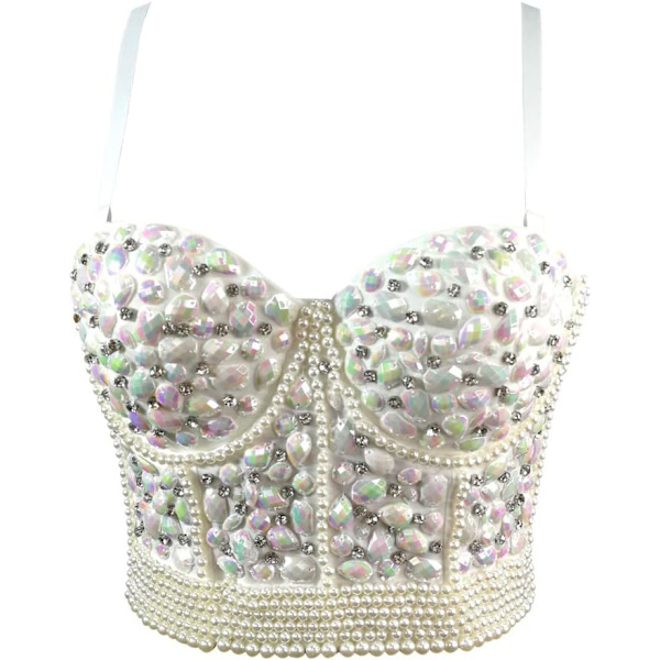 en's färgglada strass topp glittrande bustier crop top push up korsett bh clubwear 8813-vit medium