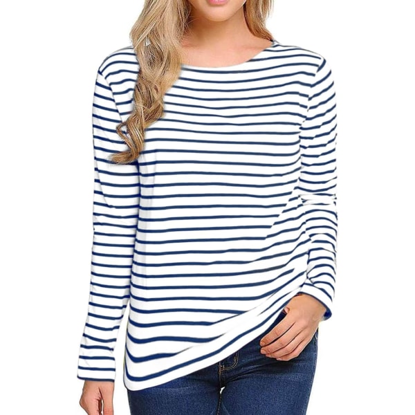oco 80-tals off Shoulder-tröjor för damer Kortärmad Casual Loose Fit Blus T-shirt Royal Blue Stripe Medium
