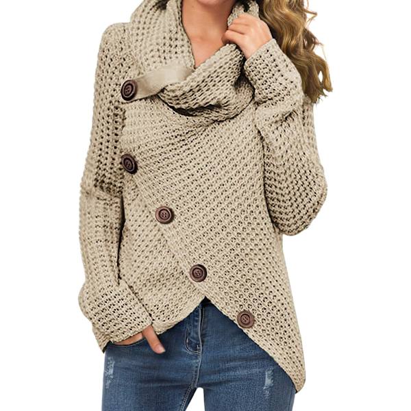 CERELLE Dam Turtleneck Tröjor Höst Chunky Långärmad Asymmetrisk Stickad Pullover Tröjor, Khaki, Small