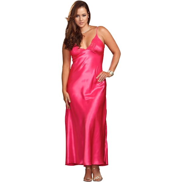 llection Dam Plus-Size Lång Spets Trimmad Satinklänning Fuchsia 1X Plus