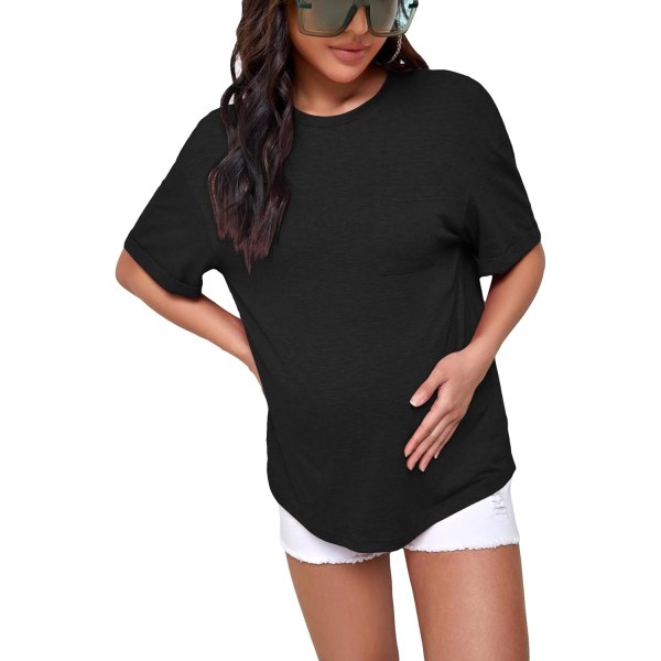 dusa Dam Maternity Drop Shoulder Kortärmad Lös T-shirt Topp Svart Liten