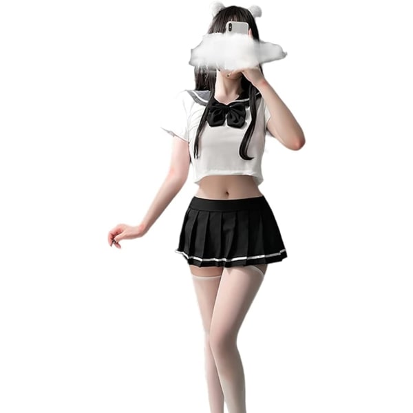 GUYUN Japanese School Girls Uniform galler Plisserad kjol Anime Cosplay Underkläder JK Kostym Sexig Med Strumpor 6908vit Svart