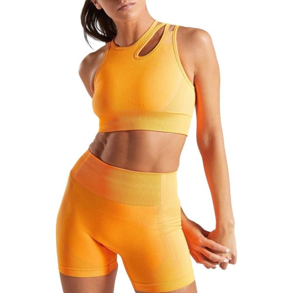 oWei Kvinnor 2-delade träningskläder Sport-BH Seamless Leggings Yoga Gym Activewear Set Orange Small