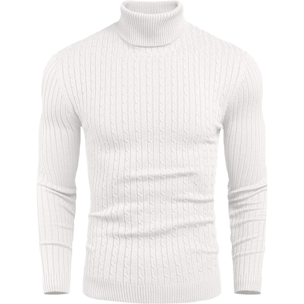 e bull herr slim fit polotröja kabel stickad termisk pullover tröja vit X-Large