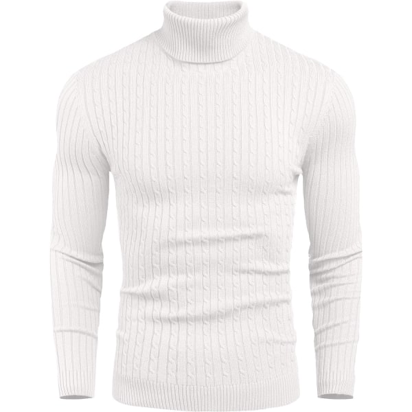 e bull Herr Slim Fit Turtleneck-tröja Cable Knit Thermal Pullover Sweater Vit XX-Large
