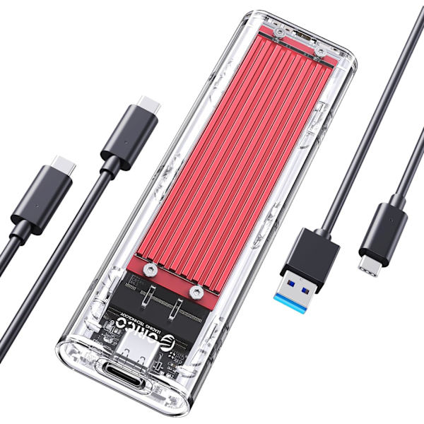 14  M.2 NVME-höljesadapter, USB 3.2 Gen 2 (10 Gbps), transparent externt solid state-enhetsadapterhölje för 2280 2260 2242 2230 PCI-E M2 M-Key SSD, USB Type C-konverterfodral 10 Gpbs-röd