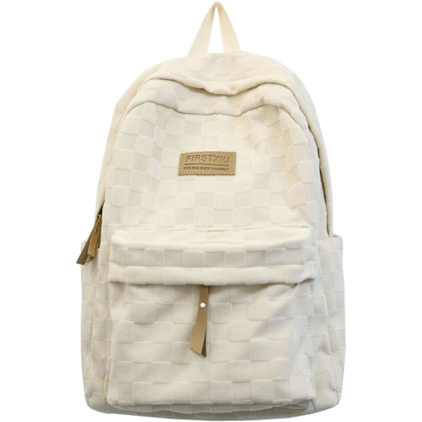 INAI Estetisk Rutig Ryggsäck Ljus Academia Rutig Ryggsäck Söt Preppy Ryggsäck Passar 15,6 Tums Bärbar Dator Ljus Ryggsäck Beige En Storlek