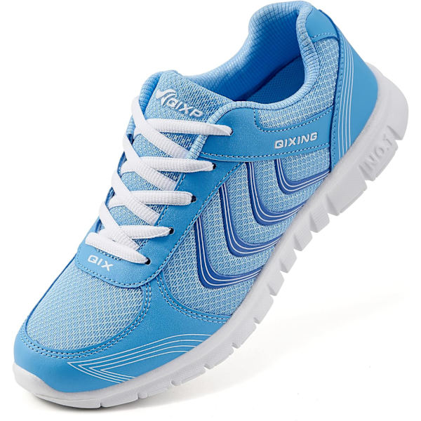 cegana Dam Breathable Mesh Tennis Athletic Lace up Fashion Walking Comfort Lightweight Running White Sneakers Sports Blue 8 US