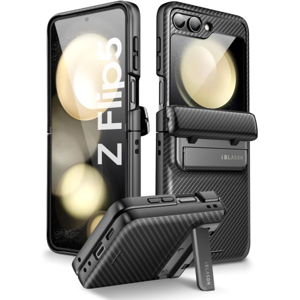 lason Journey Series för Samsung Galaxy Z Flip 5- case () med inbyggt skärmskydd och stöd, helkroppsrugge svart