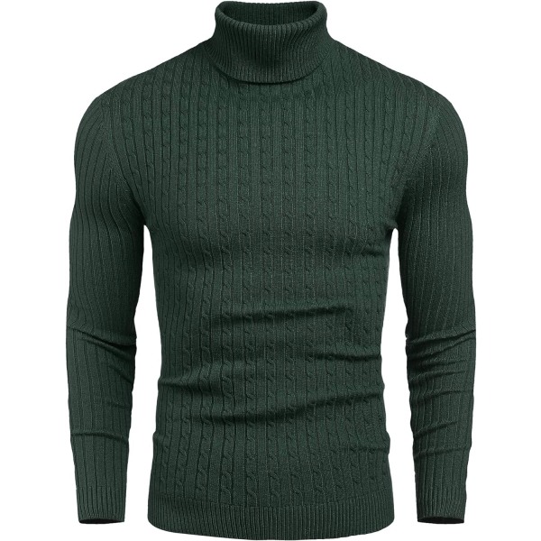 e bull Herr Slim Fit Turtleneck tröja Cable Knit Thermal Pullover Sweater Grön X-Large