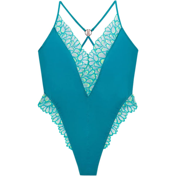 age X Fenty Dam Plus Size Savage Not Sorry Lace Teddy Deep Teal Green 3X