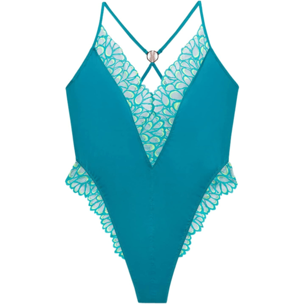 age X Fenty Dam Plus Size Savage Not Sorry Lace Teddy Deep Teal Green Medium