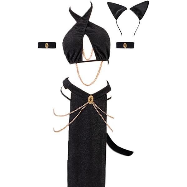 myGirls Sexig Cosplay Lingerie Katt Egyptisk Cleopatra Kostym Halloween Prinsessan Leia Outfit Slave Klänning Svart X-Small - Medium