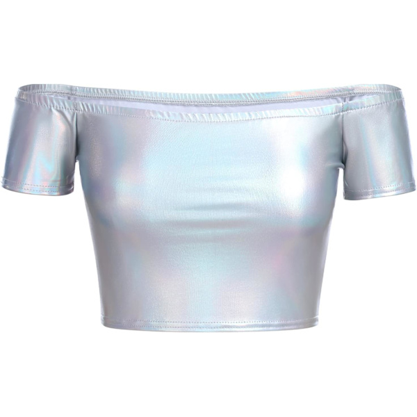 NSI Women Sexy Holographic Metallic Bandeau Top Strapless Bikini Reflective Shiny Booty Shorts High Waist Cheeky Clubwea Laser Silver -  Large