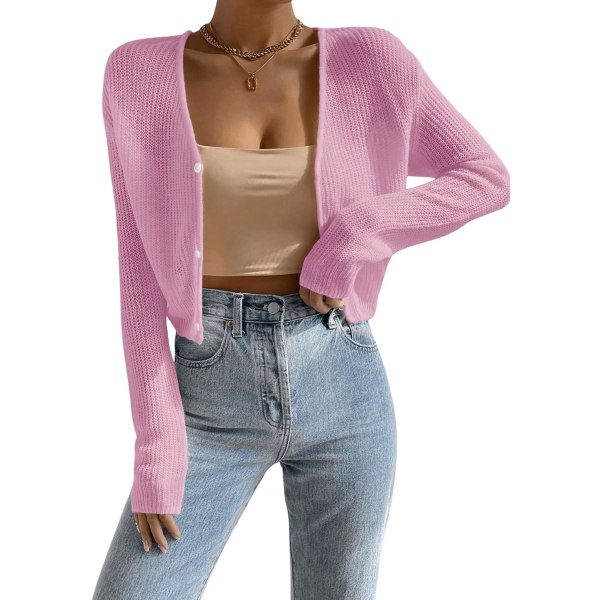 dusa Dam Drop Shoulder Långärmad Button Up Stickad Cardigan Sweater Pink Small