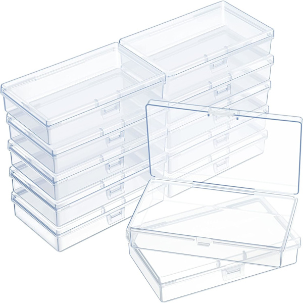 INIOR 12-pack transparenta plastpärlor förvaringsbehållare låda med gångjärnslock för pärlor och mer (5,2 x 3,03 x 1,18 tum)  5,2 x 3,03 x 1,18 tum
