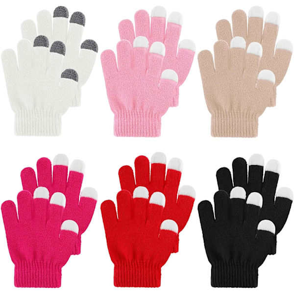 INIOR 6 par barnvantar stickade barnvantar vintervantar varma barnvantar stretchiga fullfingerhandskar för pojkar eller flickor