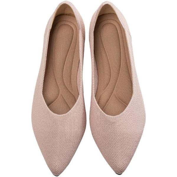 wiss Dam Ballerinaskor Bekväma Casual Dressy Skor, Arbetslägenhetsskor Kontorsskor Spetsiga Tå Flats Rosa 8 US