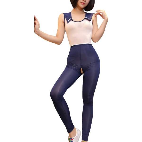 ATPG Sexiga underkläder för kvinnor Skolflicka Sexig Cosplay One Piece Outfit Body Catsuit Studentdräkter Rollspel Jumpsu Mörkblå One Size