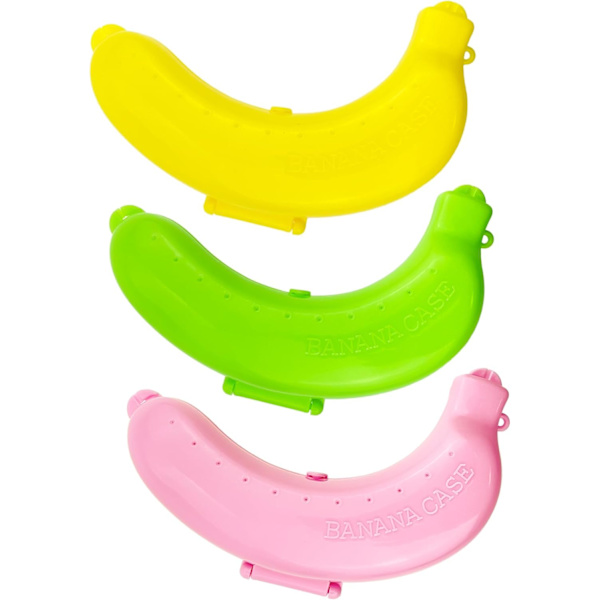 ewamt 3 st bananskal, rosa & grön & gul, återanvändbar bananhållare i plast för utomhusresor