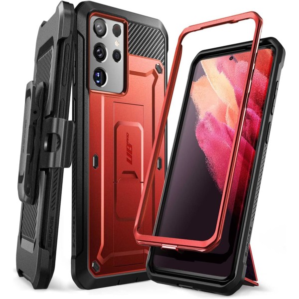 CASE Unicorn Beetle Pro Series Fodral Designad för Samsung Galaxy S21 Ultra 5G (2021 Release), Helkropp Dubbel Lager Robust Ruddy