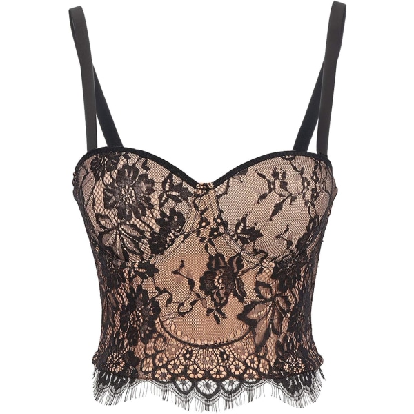 en's Bustier Crop Top Mesh Corset Top Push up Rhinestone Diamond Bra Club Party Vest #1 Svart Medium