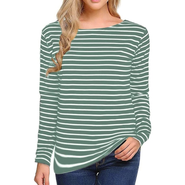oco 80-tals off Shoulder-tröjor för damer Kortärmad Casual Loose Fit Blus T-shirt Grön Stripe01 Liten