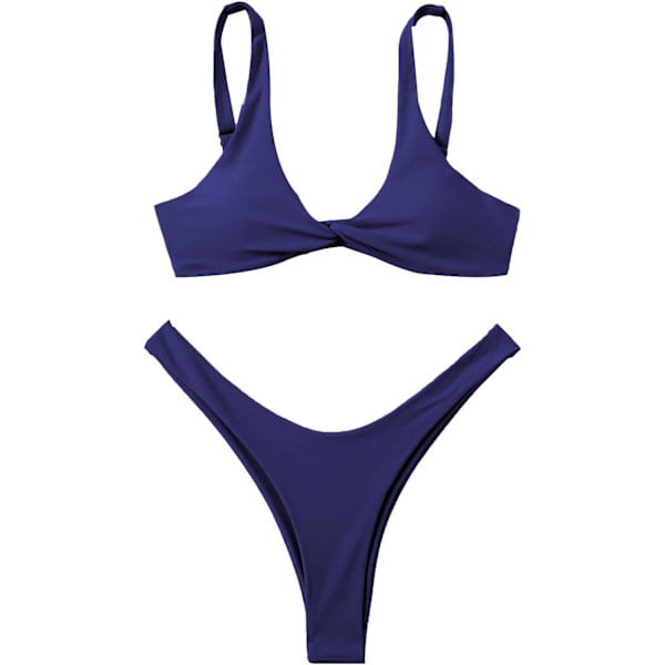 dusa Dam Twist Front High Cut Thong Tvådelad Bikini Set Baddräkt Marinblå Stor