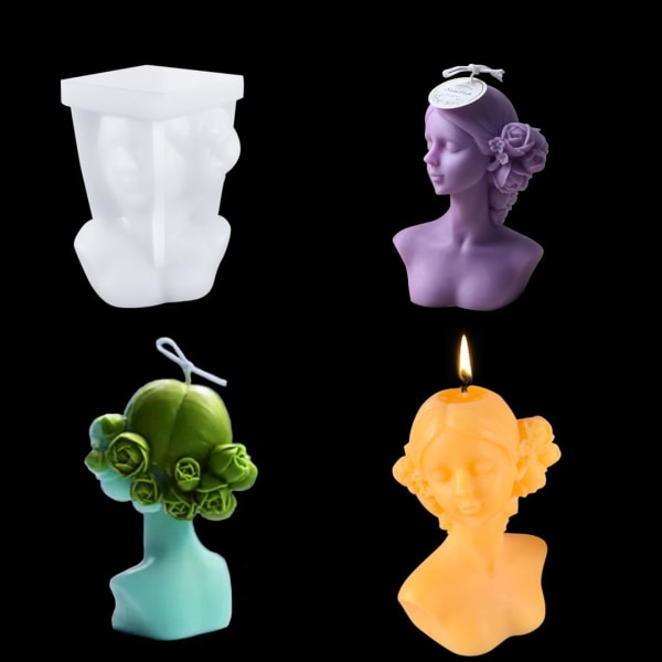 ookey Silikon Form 3D Flicka Kvinnlig Huvud Mould DIY Europeisk karaktär Gips Porträtt Skulptur Molds Mould D