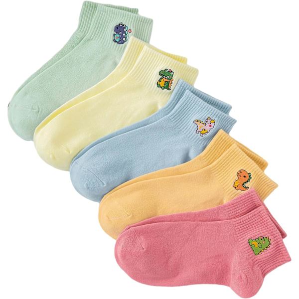 dusa Dam 5 par Cartoon Broderade Ribbade Söta Crew Socks Flerfärgad B En Storlek