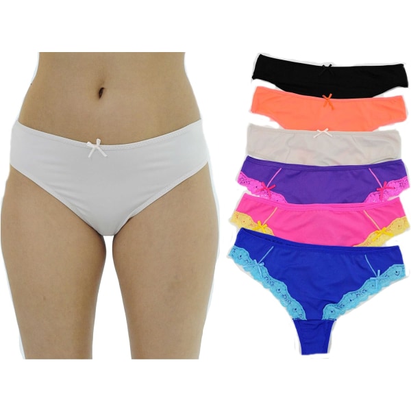 t Intimates Tanga/trosor för kvinnor (6-pack) Neonfärgad kant/enfärgad liten