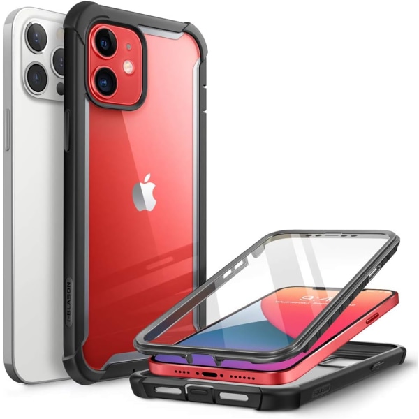 lason Ares- case för iPhone 12, iPhone 12 Pro 6,1 tum (2020-utgåvan), tåligt genomskinligt case med två lager med inbyggd svart